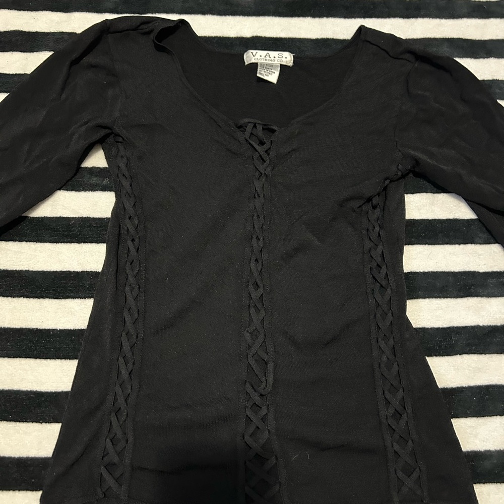 Black Lace Trim Blouse Y2K Grunge